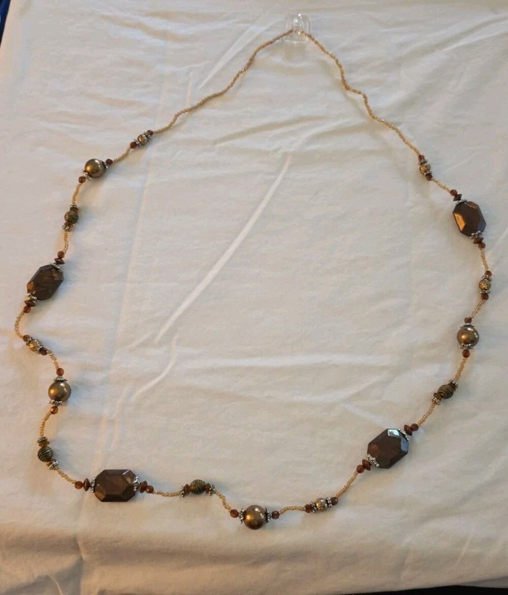 Vintage Beaded Necklace with Faceted and Metallic Beads